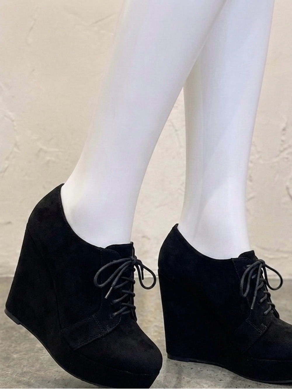 Women’s Black Suede Wedge Lace-Up Shoes
